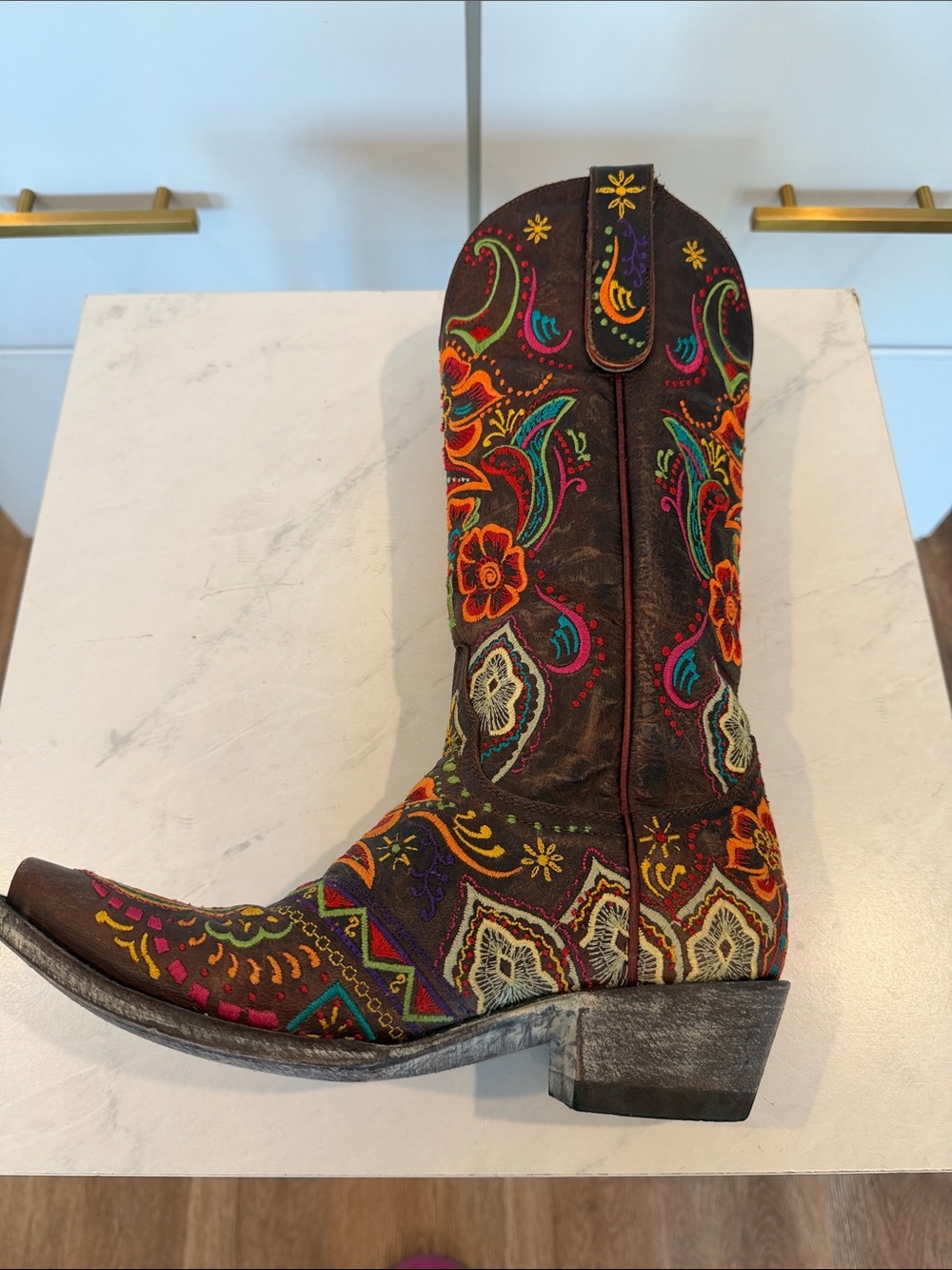 Old Gringo Brown Leather Western Boots with Multicolor Floral Embroidery - Picture 5 of 13